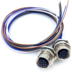 2Pcs M12 4 Pin A Code Female Connector Cable, IP67 Waterproof Back Mount Cable UnShielded Straight Aviation Socket Electrical Cable Sensor Receptacle 250V 4A (0.5Meter/1.64ft)
