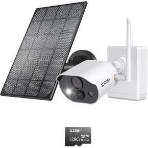 ZOSI C306 Pro 3MP 2K Wireless Solar Security Camera Outdoor - Battery/Solar Powered, Color Night Vision, PIR Motion Detection, 2-Way Audio, Spotlight Alarm, Cloud/SD Storage (Included 128GB SD Card)