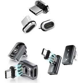 HanCenDa USB Type C Magnetic Adapter 4Pack, 24Pins 90 Degree USB-C with PD 140W Charge 40Gbps 8K 60Hz Video USB4 for Thunderbolt 3/4 MacBook Pro/Air Phone and More Devices
