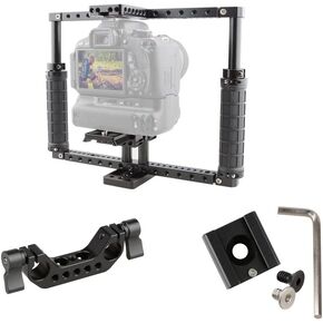 CAMVATE Battery Grip Camera Cage + Cold Shoe Mount + 15mm Rod Clamp
