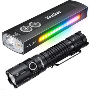 Wurkkos HD01 Rechargeable Flashlights High Lumens, 1200 Lumens EDC Flat Flashlight for Home with RGB Light and Green Beam, Triple Light Sources Pocket Lights for Everyday Carry, Outdoors, Work