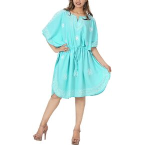 LA LEELA Women's Dress Beach Mini Short Kaftan
