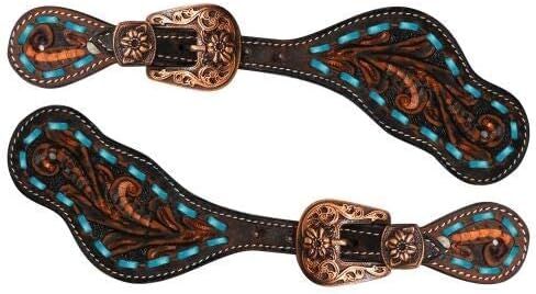 Showman Metallic Copper Painted Leather Spur Straps w/Buck Stitch in Saudi Arabia