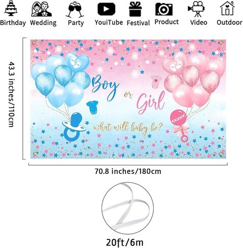 Avezano Gender Reveal Backdrop Boy or Girl Sign Banner Blue and Pink Stars Dots Balloon Theme Baby Gender Reveal Party Decorations Baby Shower Party Supplies (82.6 x 59.1 Inch) in Saudi Arabia