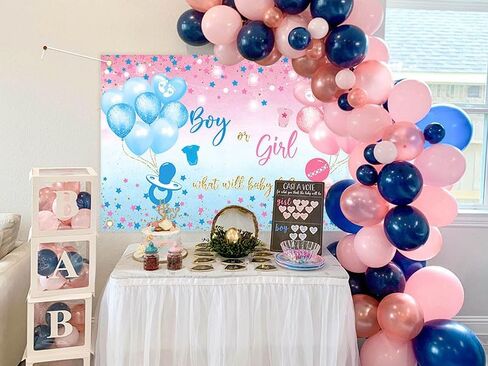 Avezano Gender Reveal Backdrop Boy or Girl Sign Banner Blue and Pink Stars Dots Balloon Theme Baby Gender Reveal Party Decorations Baby Shower Party Supplies (82.6 x 59.1 Inch) in Saudi Arabia