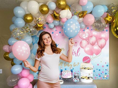 Avezano Gender Reveal Backdrop Boy or Girl Sign Banner Blue and Pink Stars Dots Balloon Theme Baby Gender Reveal Party Decorations Baby Shower Party Supplies (82.6 x 59.1 Inch) in Saudi Arabia