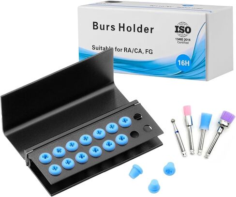 2PCS Bur Holder Box with Cover For 16 Holes Tips Block Organizers Sterilizer Aluminium Alloy Case (SILVER) in Saudi Arabia
