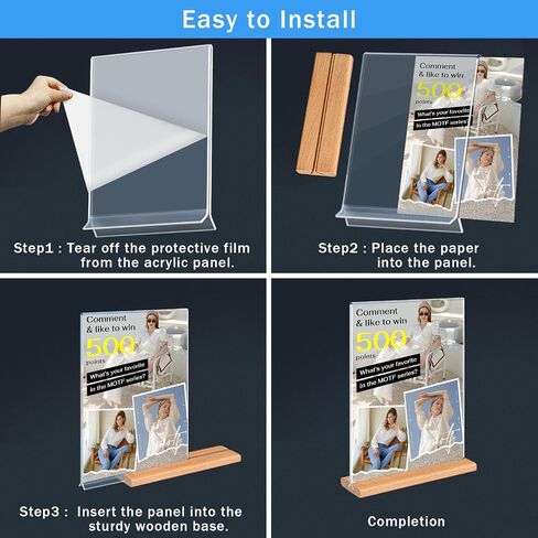 حامل علامة acrylic kersally 4 × 6،6 حزمة شاشة عرض رأسية صافٍ على الوجهين تقف مع قاعدة خشبية وقائمة إطار أكريليك للنشر للمتاجر والمطاعم والفنادق والمكتب والمعرض in Saudi Arabia