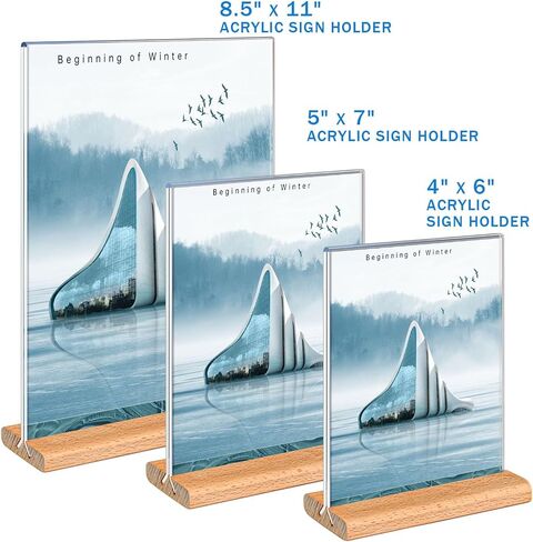 حامل علامة acrylic kersally 4 × 6،6 حزمة شاشة عرض رأسية صافٍ على الوجهين تقف مع قاعدة خشبية وقائمة إطار أكريليك للنشر للمتاجر والمطاعم والفنادق والمكتب والمعرض in Saudi Arabia