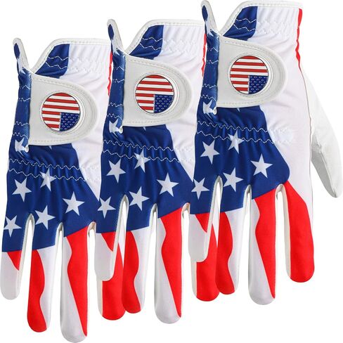 Golf Gloves Men Right Hand Left with Ball Marker USA Flag Blue Camo Plaid 3 Pack, Mens Golf Glove All Weather Grip Small Medium ML Large XL in Kuwait