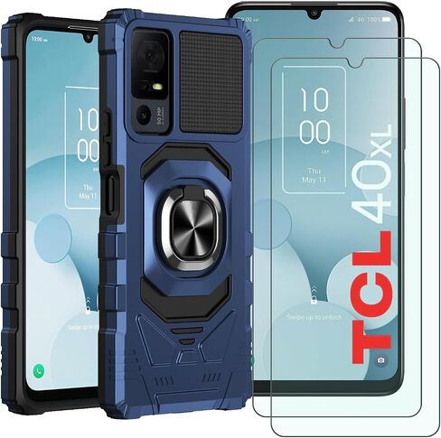 for TCL 40XL Phone Case, TCL 40XL Case with 2 Pack Screen Protector, Ring Kickstand for Magnetic Car Mount, Heavy Duty Shockproof Protective Phone Cover for TCL 40XL-Royal Blue… in Saudi Arabia