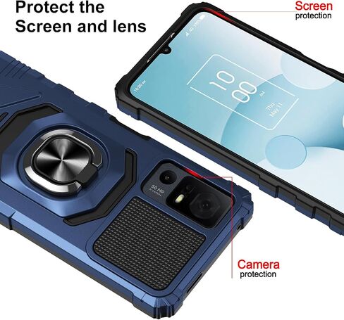 for TCL 40XL Phone Case, TCL 40XL Case with 2 Pack Screen Protector, Ring Kickstand for Magnetic Car Mount, Heavy Duty Shockproof Protective Phone Cover for TCL 40XL-Royal Blue… in Saudi Arabia