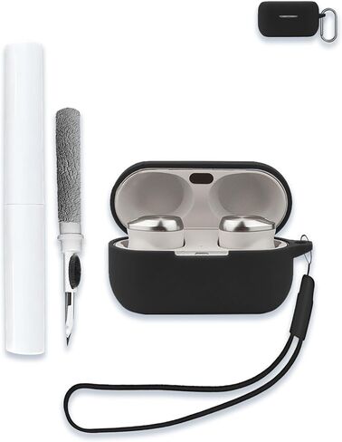 Case for Technics EAH-AZ100 Hi-Fi Wireless Earbuds, Soft Silicone Protective Portable Scratch Shock Resistant Shell with Cleaner Kit & Carabiner & Lanyard，Black in Saudi Arabia