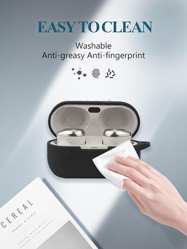 Case for Technics EAH-AZ100 Hi-Fi Wireless Earbuds, Soft Silicone Protective Portable Scratch Shock Resistant Shell with Cleaner Kit & Carabiner & Lanyard，Black in Saudi Arabia