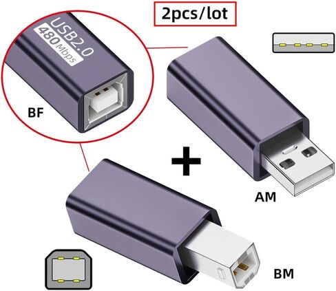NFHK 2PCS/LOT USB 2.0 B TYPE TYPE TO TYPE-A & TYPE-B محول تمديد الذكور لقرص الماسح الضوئي الطابعة in Kuwait