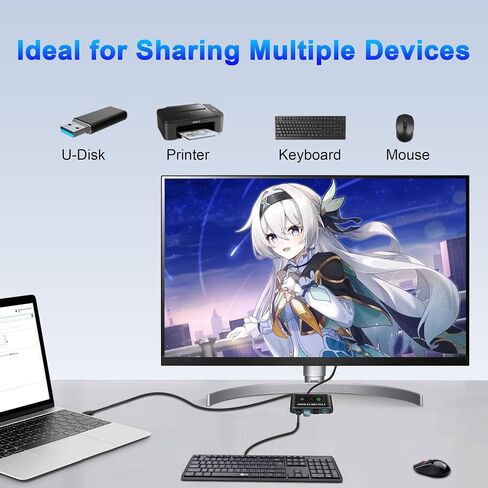 محدد محول USB 3.0، مفتاح USB ثنائي الاتجاه 1 في 2 مخرج/2 في 1 مخرج، محول USB 2 أجهزة مشاركة أجهزة الكمبيوتر مثل الطابعة ولوحة المفاتيح والماسح الضوئي والماوس، متوافق مع Mac/Win/Linux in Kuwait