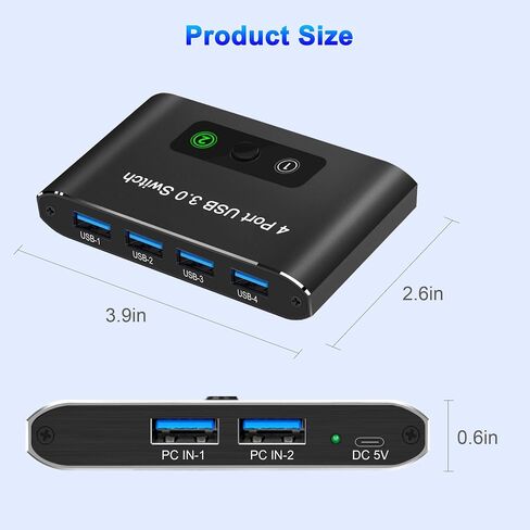 محدد محول USB 3.0، مفتاح USB ثنائي الاتجاه 1 في 2 مخرج/2 في 1 مخرج، محول USB 2 أجهزة مشاركة أجهزة الكمبيوتر مثل الطابعة ولوحة المفاتيح والماسح الضوئي والماوس، متوافق مع Mac/Win/Linux in Kuwait