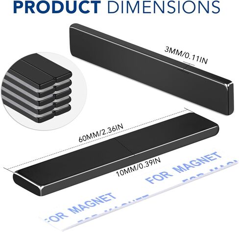 TRYMAG Magnets, 6 Pack Strong Neodymium Bar Magnets with Adhesive Backing, Heavy Duty Rare Earth Magnets Strips Powerful Bar Magnets for Crafts, Fridge, Garage, Kitchen, Science, Office - 40x10x5mm in Kuwait
