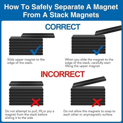 TRYMAG Magnets, 6 Pack Strong Neodymium Bar Magnets with Adhesive Backing, Heavy Duty Rare Earth Magnets Strips Powerful Bar Magnets for Crafts, Fridge, Garage, Kitchen, Science, Office - 40x10x5mm in Kuwait