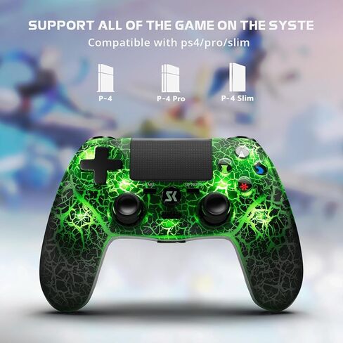 Wireless Controller for PS4, LED Backlit Controller for Sony PlayStation 4, Double Shock 6-Axis Motion Sensor, Sensitive Touch Pad, Built-in Speaker & Stereo Headphone Jack, Adjustable backlight, White in Kuwait