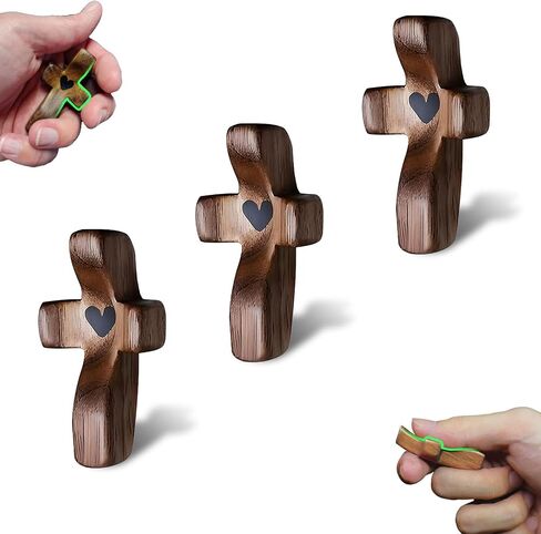 Orgcity Cross My Heart, Encouragement Gift, Black Walnut Prayer Cross, Comfort For Handheld, Relieve Anxiety For Youself, Family & Friends, Religious Gift For Children Men Women (1 PCS) in Saudi Arabia
