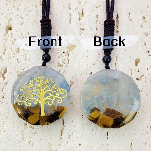 EDEN'S CALL شفاء شجرة الحياة أورجونيت كريستال حجر قلادة قلادة للجنسين 26.38 "قابل للتعديل الطاقة المقدسة الهندسة قلادة عين النمر in Kuwait