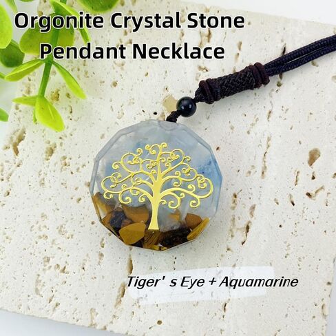 EDEN'S CALL شفاء شجرة الحياة أورجونيت كريستال حجر قلادة قلادة للجنسين 26.38 "قابل للتعديل الطاقة المقدسة الهندسة قلادة عين النمر in Kuwait