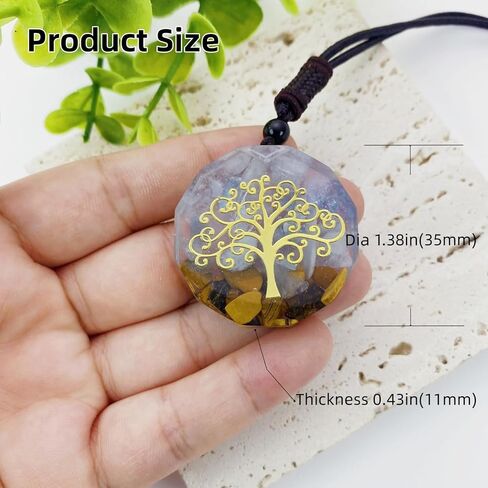 EDEN'S CALL شفاء شجرة الحياة أورجونيت كريستال حجر قلادة قلادة للجنسين 26.38 "قابل للتعديل الطاقة المقدسة الهندسة قلادة عين النمر in Kuwait