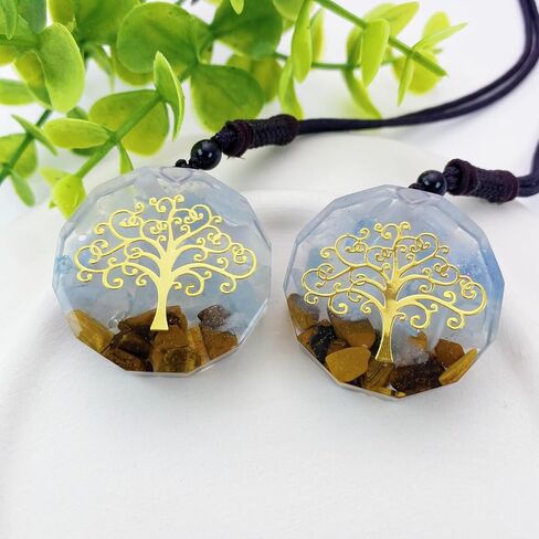 EDEN'S CALL شفاء شجرة الحياة أورجونيت كريستال حجر قلادة قلادة للجنسين 26.38 "قابل للتعديل الطاقة المقدسة الهندسة قلادة عين النمر in Kuwait