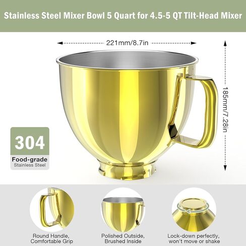 7QT Stainless Steel Mixer Bowl Compatible with Kitchenaid Stand Mixers, Kitchenaid Mixing Bowl Replacement Bowl for 7QT Bow-Lift Stand Mixer with Handle and Lid in Kuwait