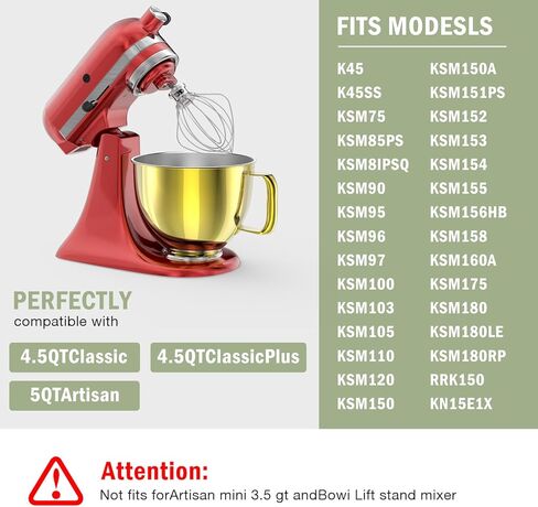 7QT Stainless Steel Mixer Bowl Compatible with Kitchenaid Stand Mixers, Kitchenaid Mixing Bowl Replacement Bowl for 7QT Bow-Lift Stand Mixer with Handle and Lid in Kuwait