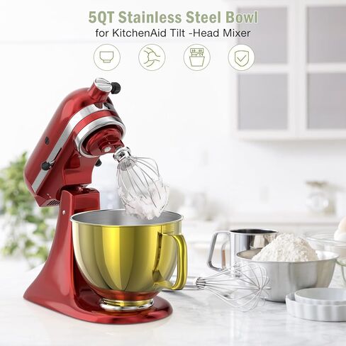 7QT Stainless Steel Mixer Bowl Compatible with Kitchenaid Stand Mixers, Kitchenaid Mixing Bowl Replacement Bowl for 7QT Bow-Lift Stand Mixer with Handle and Lid in Kuwait