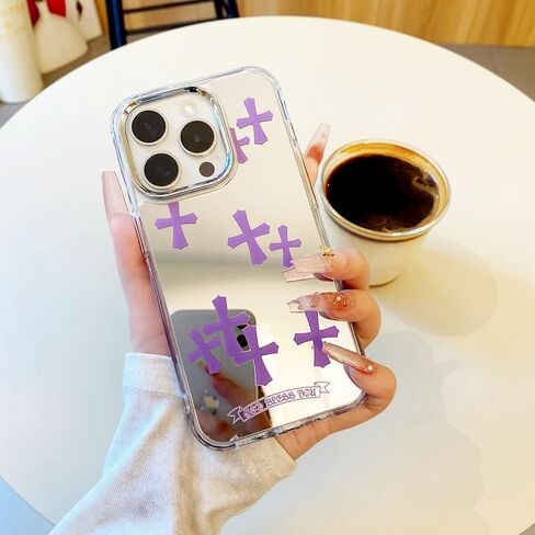 Fits iPhone 16 Pro Max Case Pink Phone Case for Women Christian Mirror Phone Case for iPhone 15 Case Cute Phone Case Shockproof Protective Phone Cover(Blue,16ProMax) in Saudi Arabia