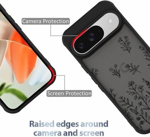 AIGOMARA Case for Google Pixel 9, Google Pixel 9 Pro Cute Black Flower Floral Case for Women Girls Soft TPU Bumper Hard PC Back Anti-Fall Shockproof Protective Slim Cover in Saudi Arabia