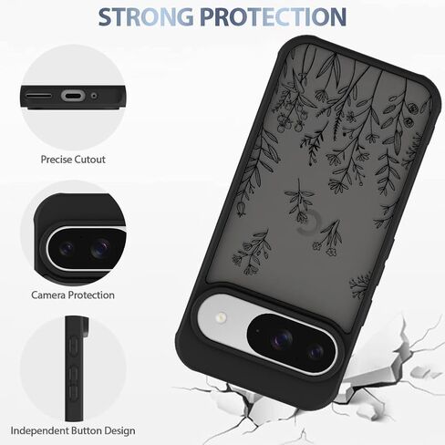 AIGOMARA Case for Google Pixel 9, Google Pixel 9 Pro Cute Black Flower Floral Case for Women Girls Soft TPU Bumper Hard PC Back Anti-Fall Shockproof Protective Slim Cover in Saudi Arabia