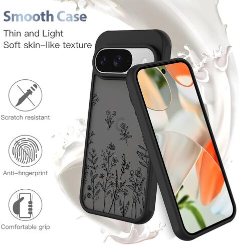 AIGOMARA Case for Google Pixel 9, Google Pixel 9 Pro Cute Black Flower Floral Case for Women Girls Soft TPU Bumper Hard PC Back Anti-Fall Shockproof Protective Slim Cover in Saudi Arabia