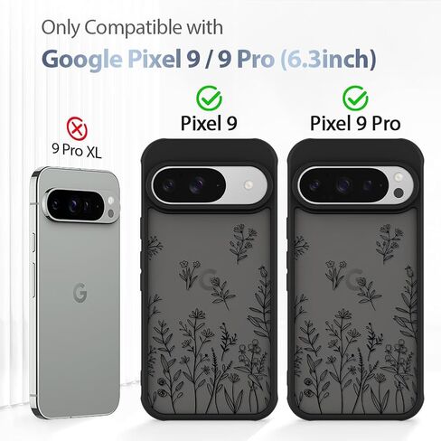 AIGOMARA Case for Google Pixel 9, Google Pixel 9 Pro Cute Black Flower Floral Case for Women Girls Soft TPU Bumper Hard PC Back Anti-Fall Shockproof Protective Slim Cover in Saudi Arabia