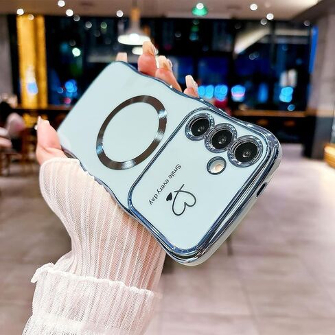 بالنسبة إلى Samsung Galaxy S24 Ultra Case Magnetic ، للنساء ، للنساء ، ناعم ، إطار الموجة اللطيفة ، شكل مجعد ، Love Heart Plating Plate Phone Case متوافق مع الغلاف الخلفي لـ Magsafe ، 6.8 "-Dark in Kuwait