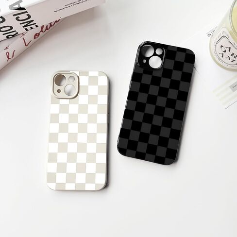 NITITOP Compatible with iPhone 13 Case Cute Aesthetic Checkerboard Checkered Pattern for Women Girl Trendy Slim Fit TPU Silicone Shockproof Full Camera Protection Cover - White in Kuwait