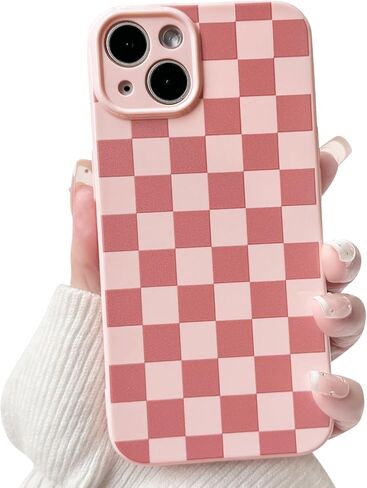 NITITOP Compatible with iPhone 13 Case Cute Aesthetic Checkerboard Checkered Pattern for Women Girl Trendy Slim Fit TPU Silicone Shockproof Full Camera Protection Cover - White in Kuwait