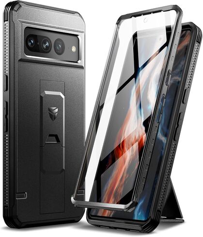 Dexnor Full Body Case for Google Pixel 7 Pro, [Built in Screen Protector and Kickstand] Heavy Duty Military Grade Protection Shockproof Protective Cover for Google Pixel 7 Pro Black in Saudi Arabia