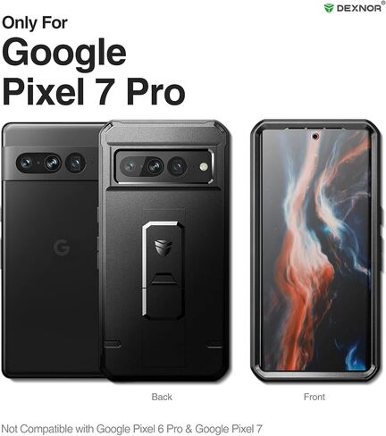 Dexnor Full Body Case for Google Pixel 7 Pro, [Built in Screen Protector and Kickstand] Heavy Duty Military Grade Protection Shockproof Protective Cover for Google Pixel 7 Pro Black in Saudi Arabia