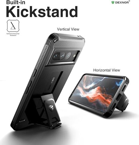 Dexnor Full Body Case for Google Pixel 7 Pro, [Built in Screen Protector and Kickstand] Heavy Duty Military Grade Protection Shockproof Protective Cover for Google Pixel 7 Pro Black in Saudi Arabia