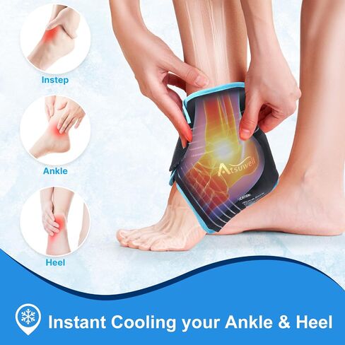 Atsuwell Ankle Ice Pack Wrap, Reusable Gel Ice Pack for Foot Ankle Heel, Cold Compress Therapy for Pain Relief, Injuries, Achilles Tendonitis, Swelling, Sprained Ankles and Heels - Purple in Kuwait
