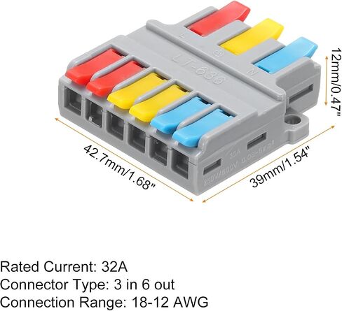 MECCANIXITY 4pcs Din Rail Press Quick Terminal Blocks DIY Splicing Wire Connectors (3 in 6 Out) 35A Terminal Blocks for Wiring Cable Circuit Inline 28-12AWG in Saudi Arabia