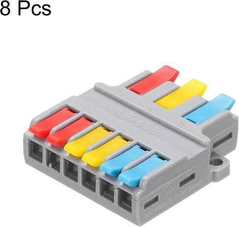 MECCANIXITY 4pcs Din Rail Press Quick Terminal Blocks DIY Splicing Wire Connectors (3 in 6 Out) 35A Terminal Blocks for Wiring Cable Circuit Inline 28-12AWG in Saudi Arabia