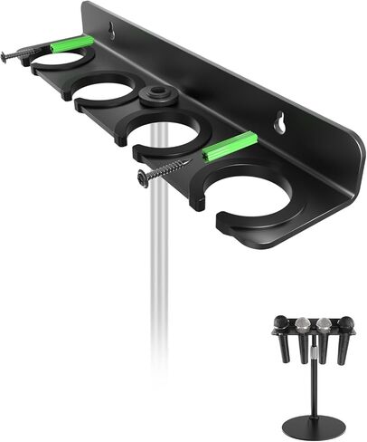 [2025 Upgrade ] Multi Microphone Holder for Mic Stand Storage Organizer for Handheld Dynamic Wired and Wireless Mics Wall Mounter or Rubber Padding to 5/8"-27 or 3/8"-16 Threaded - Up to 2 Mics in Kuwait