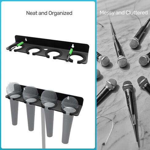 [2025 Upgrade ] Multi Microphone Holder for Mic Stand Storage Organizer for Handheld Dynamic Wired and Wireless Mics Wall Mounter or Rubber Padding to 5/8"-27 or 3/8"-16 Threaded - Up to 2 Mics in Kuwait