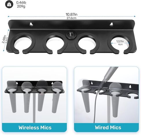 [2025 Upgrade ] Multi Microphone Holder for Mic Stand Storage Organizer for Handheld Dynamic Wired and Wireless Mics Wall Mounter or Rubber Padding to 5/8"-27 or 3/8"-16 Threaded - Up to 2 Mics in Kuwait