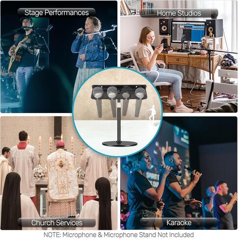 [2025 Upgrade ] Multi Microphone Holder for Mic Stand Storage Organizer for Handheld Dynamic Wired and Wireless Mics Wall Mounter or Rubber Padding to 5/8"-27 or 3/8"-16 Threaded - Up to 2 Mics in Kuwait